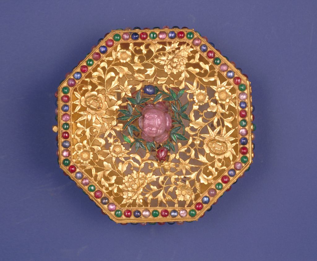 图片[2]-Ornamental flower pattern octagonal box inlaid with gold and jewels-China Archive